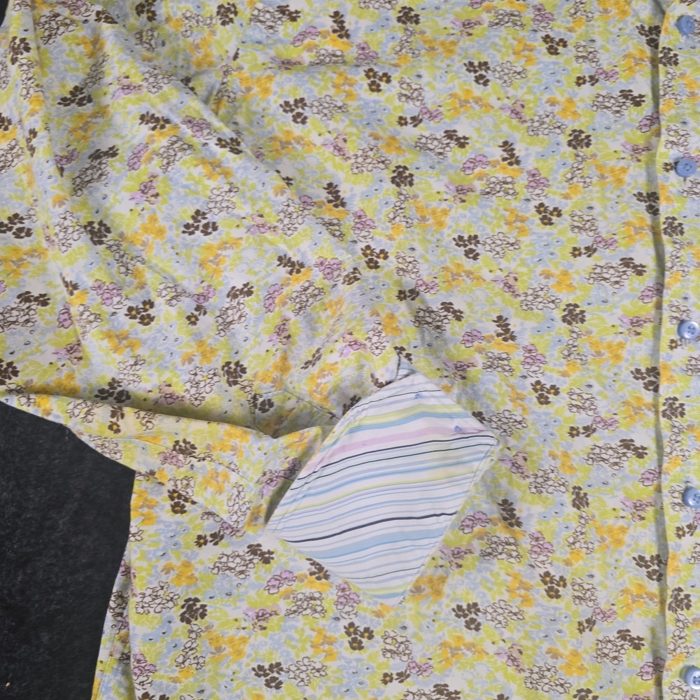 Thomas Dean Mens XL Shirt Yellow Floral Long Sleeve Flip Cuff Shirtmakers Cloth - Picture 3 of 8